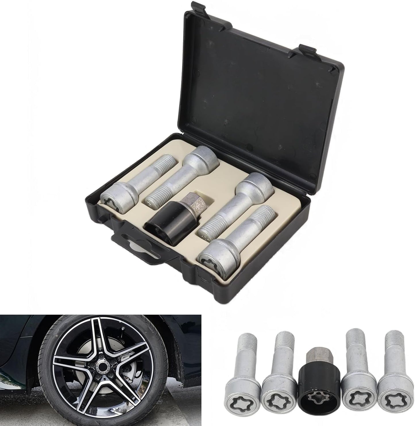 4 PCS 304 Pattern Rim Wheel Lock Nut Set - anti Theft Wheel Bolt Lock Kit for Benz S/Glc/Gle/E/G/M/R-Class - OEM Number: 0019901707