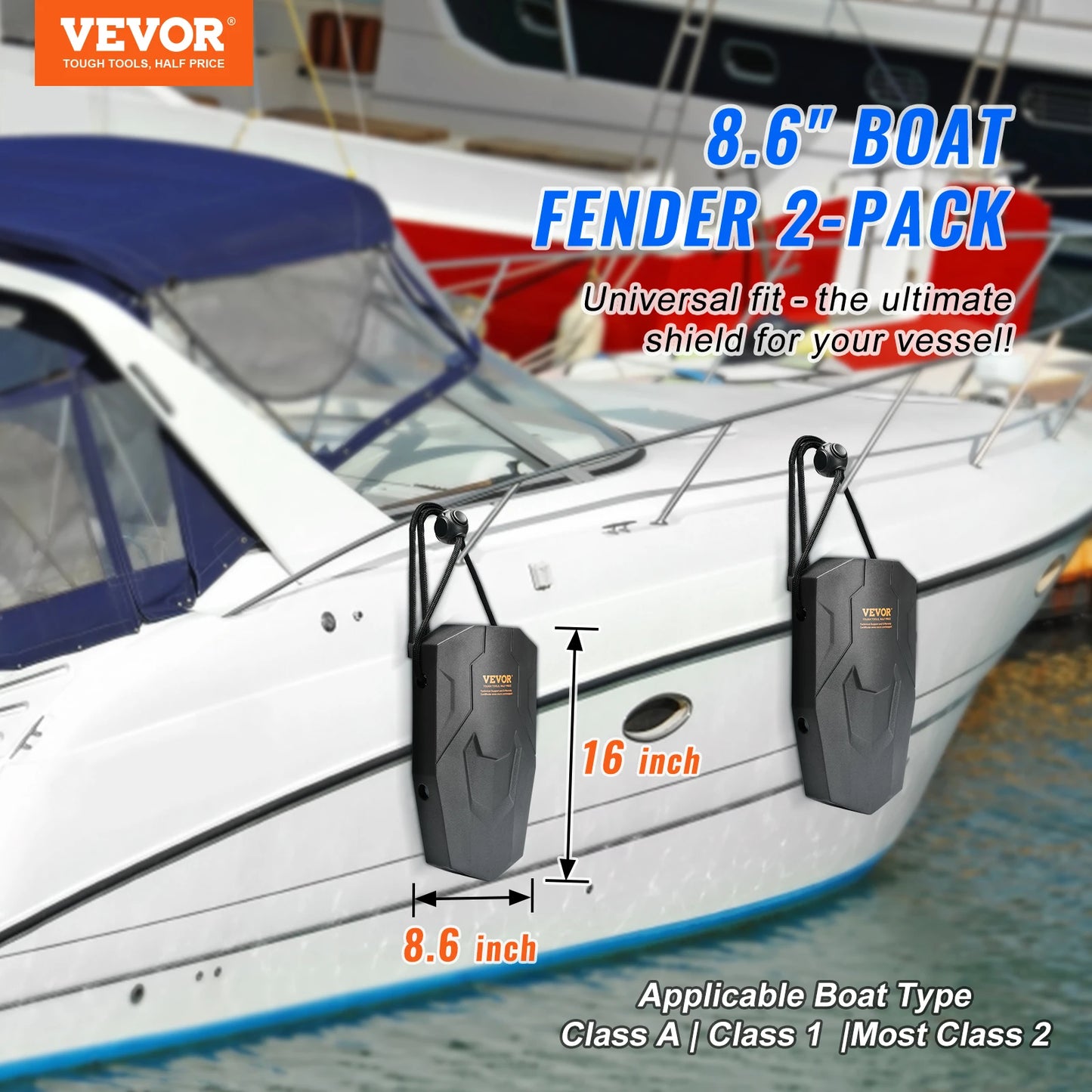 VEVOR Boat Fenders Marine EVA Boat Dock Fenders Bumper with Ropes Cord Locks and Storage Bag for Class A/Class 1/Part Class 2