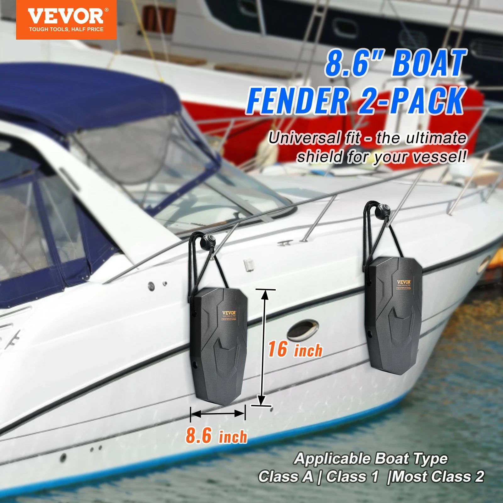 VEVOR Boat Fenders Marine EVA Boat Dock Fenders Bumper with Ropes Cord Locks and Storage Bag for Class A/Class 1/Part Class 2