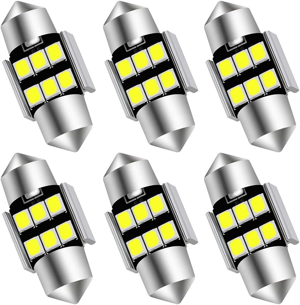 6614 6641 6612F 6615 F30-WHP TS-14V1CP 29MM 1.14”Festoon LED Interior Light Bulbs 6000K Xenon White, Super Bright 6SMD Chips for Car SUV Truck Sunvisor Vanity Mirror Lights (Pack of 6)