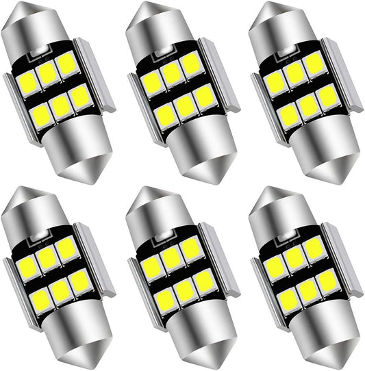 6614 6641 6612F 6615 F30-WHP TS-14V1CP 29MM 1.14”Festoon LED Interior Light Bulbs 6000K Xenon White, Super Bright 6SMD Chips for Car SUV Truck Sunvisor Vanity Mirror Lights (Pack of 6)