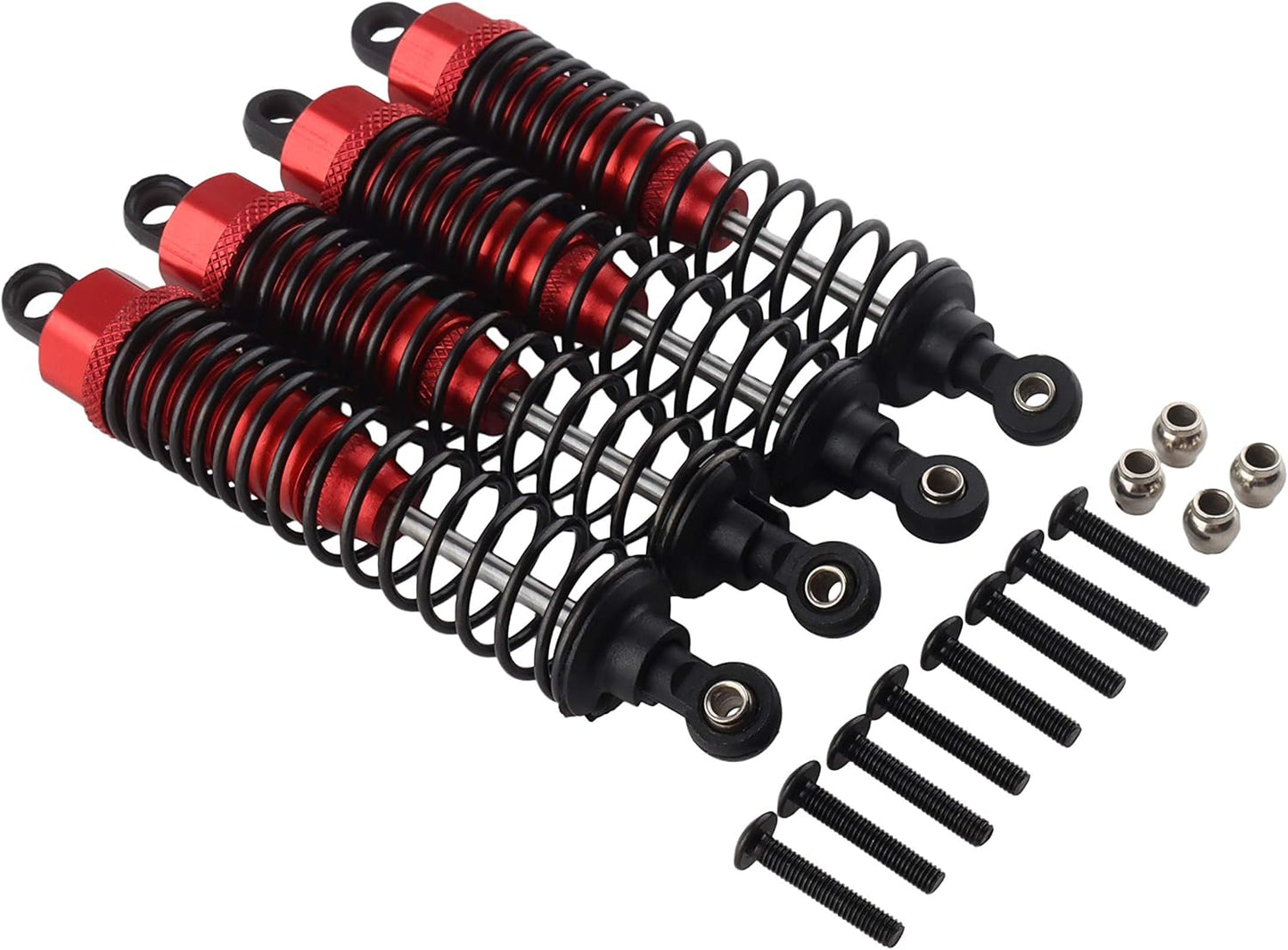 4PCS Front Rear Shock Absorber,98Mm Adjustable Assembled RC Damper Suspension Aluminum for RC Cars 1/10 HSP 94166 94106 94107 94155 94170 Buggy Truck Crawler Upgraded Hop-Up Parts(Red)