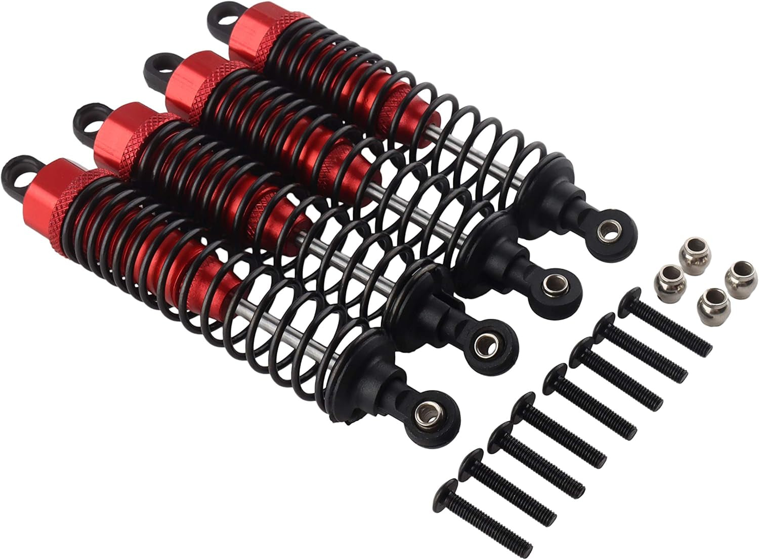 4PCS Front Rear Shock Absorber,98Mm Adjustable Assembled RC Damper Suspension Aluminum for RC Cars 1/10 HSP 94166 94106 94107 94155 94170 Buggy Truck Crawler Upgraded Hop-Up Parts(Red)