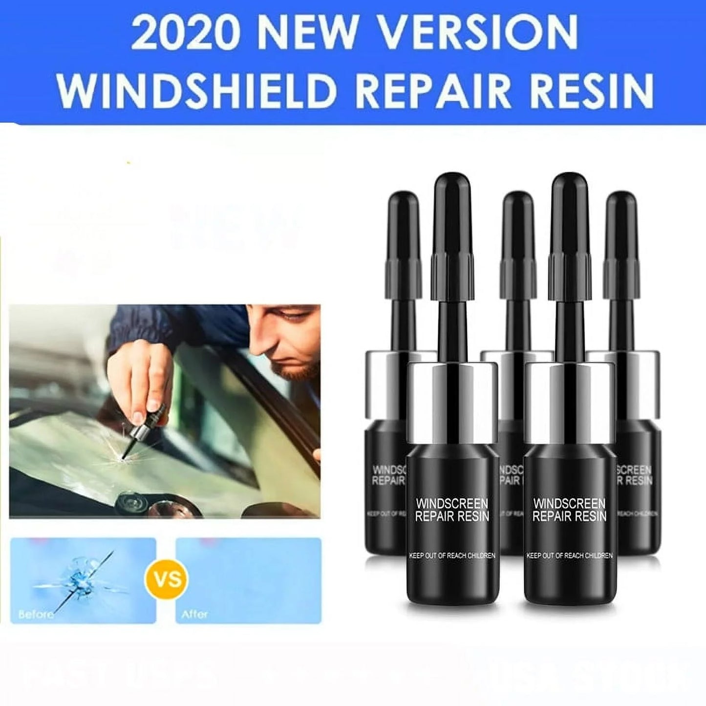 10Pcs Automotive Glass Nano Repair Fluid Kit, Car Windshield Repair Set, for Auto Glass Crack Crater and Scratch Fixing Black