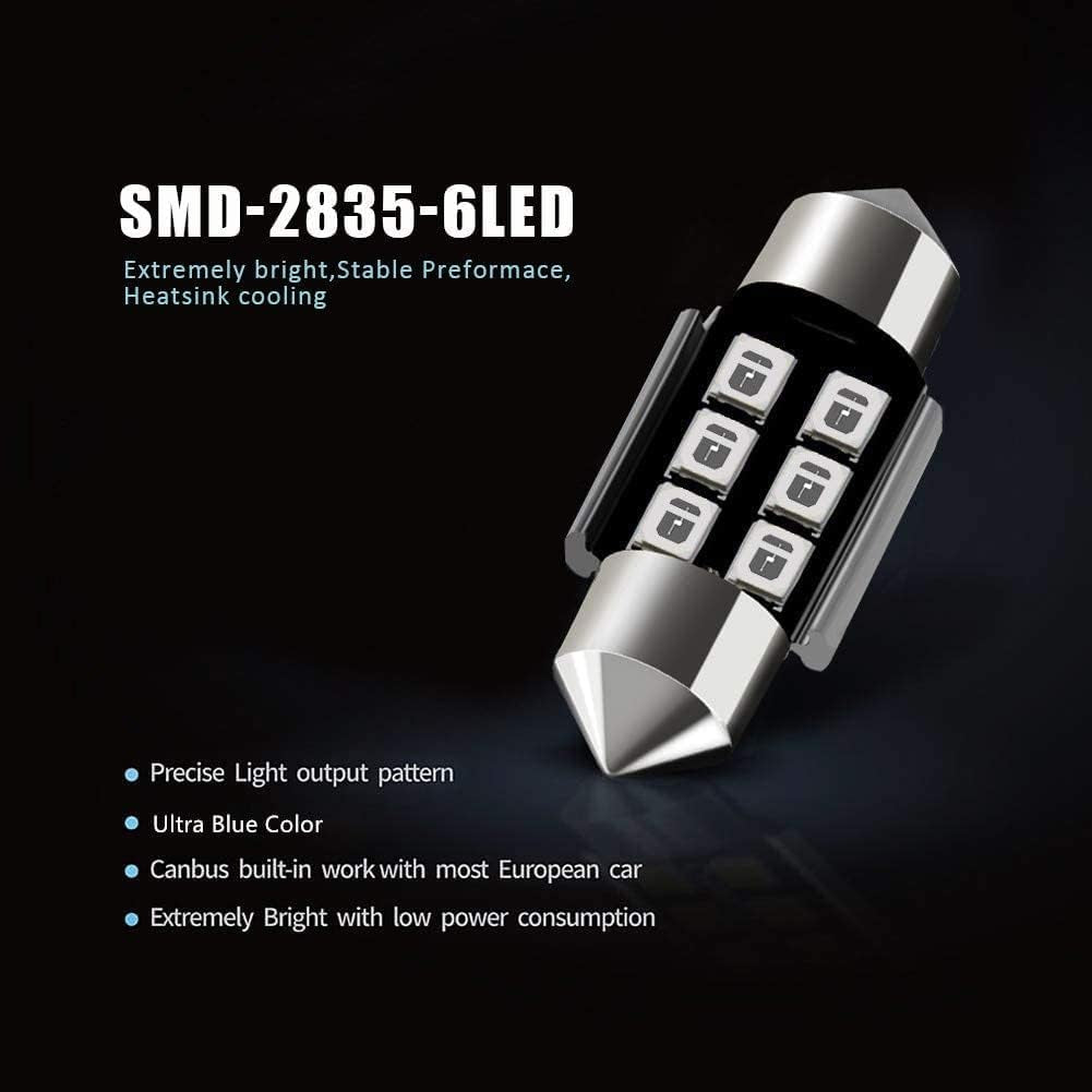 DE3175 DE3021 DE3022 3175 31MM 1.22”Festoon Canbus Error Free LED Interior Light Bulbs Ultra Blue, Super Bright 6SMD Chips for Dome Map Door Courtesy License Plate Lights (Pack of 6)