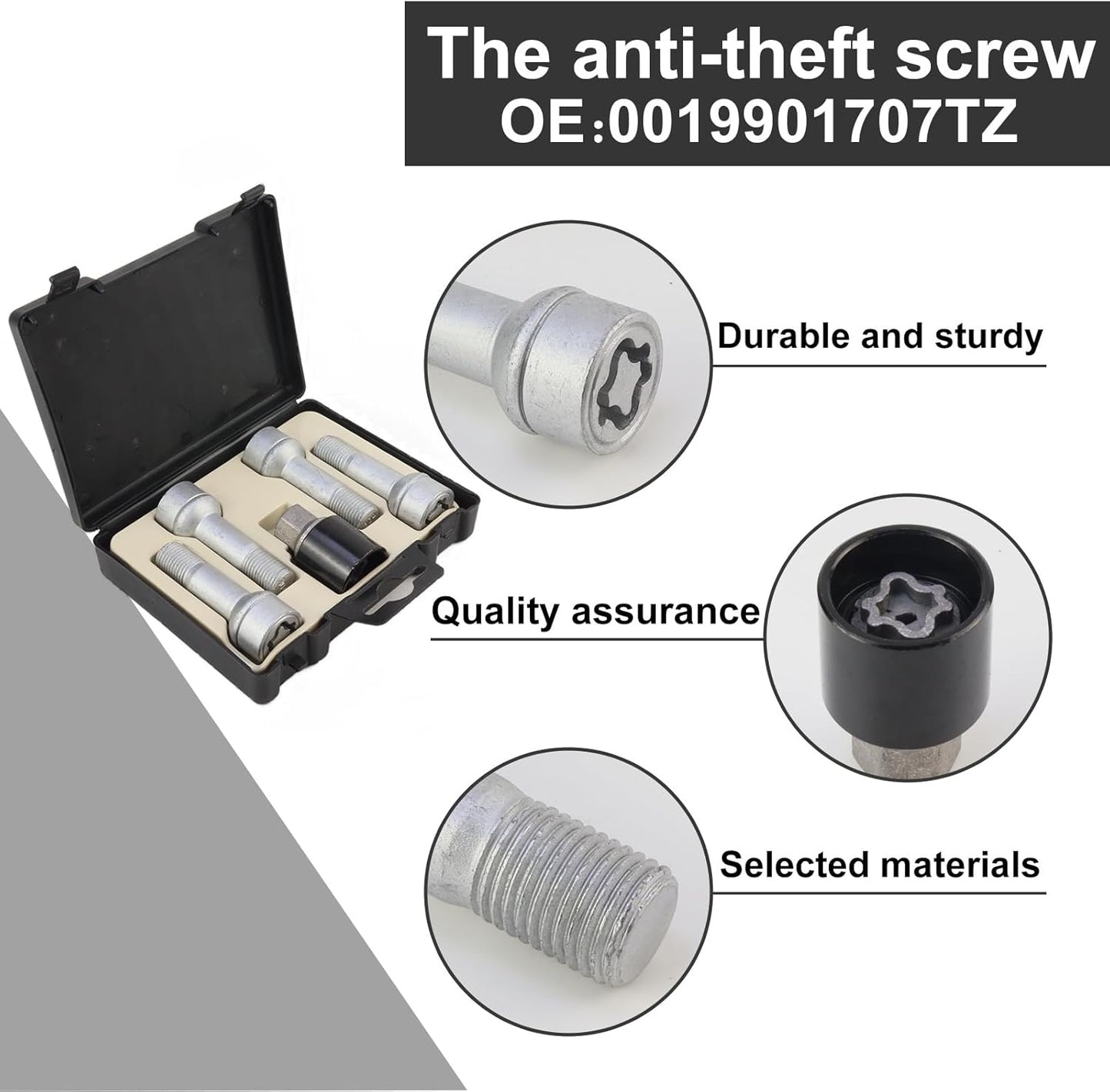 4 PCS 304 Pattern Rim Wheel Lock Nut Set - anti Theft Wheel Bolt Lock Kit for Benz S/Glc/Gle/E/G/M/R-Class - OEM Number: 0019901707