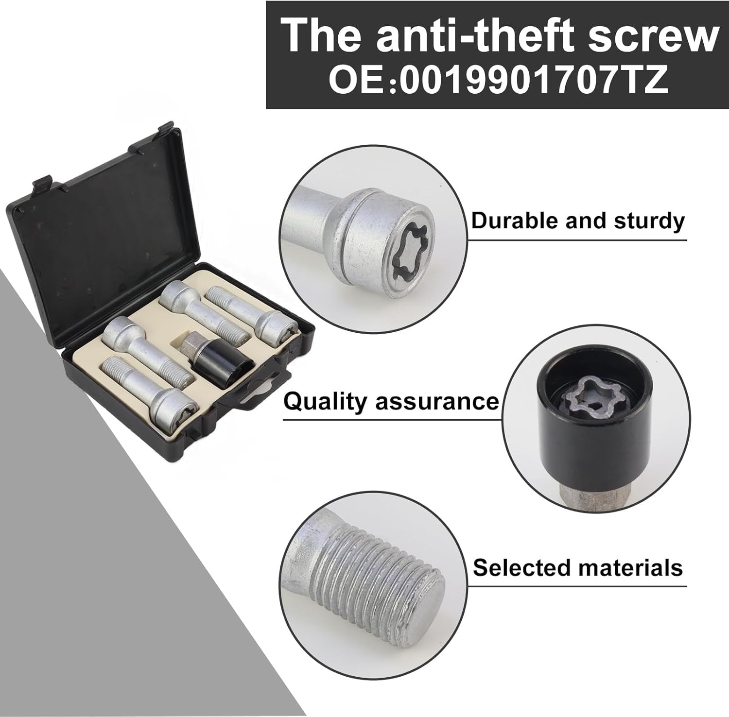 4 PCS 304 Pattern Rim Wheel Lock Nut Set - anti Theft Wheel Bolt Lock Kit for Benz S/Glc/Gle/E/G/M/R-Class - OEM Number: 0019901707