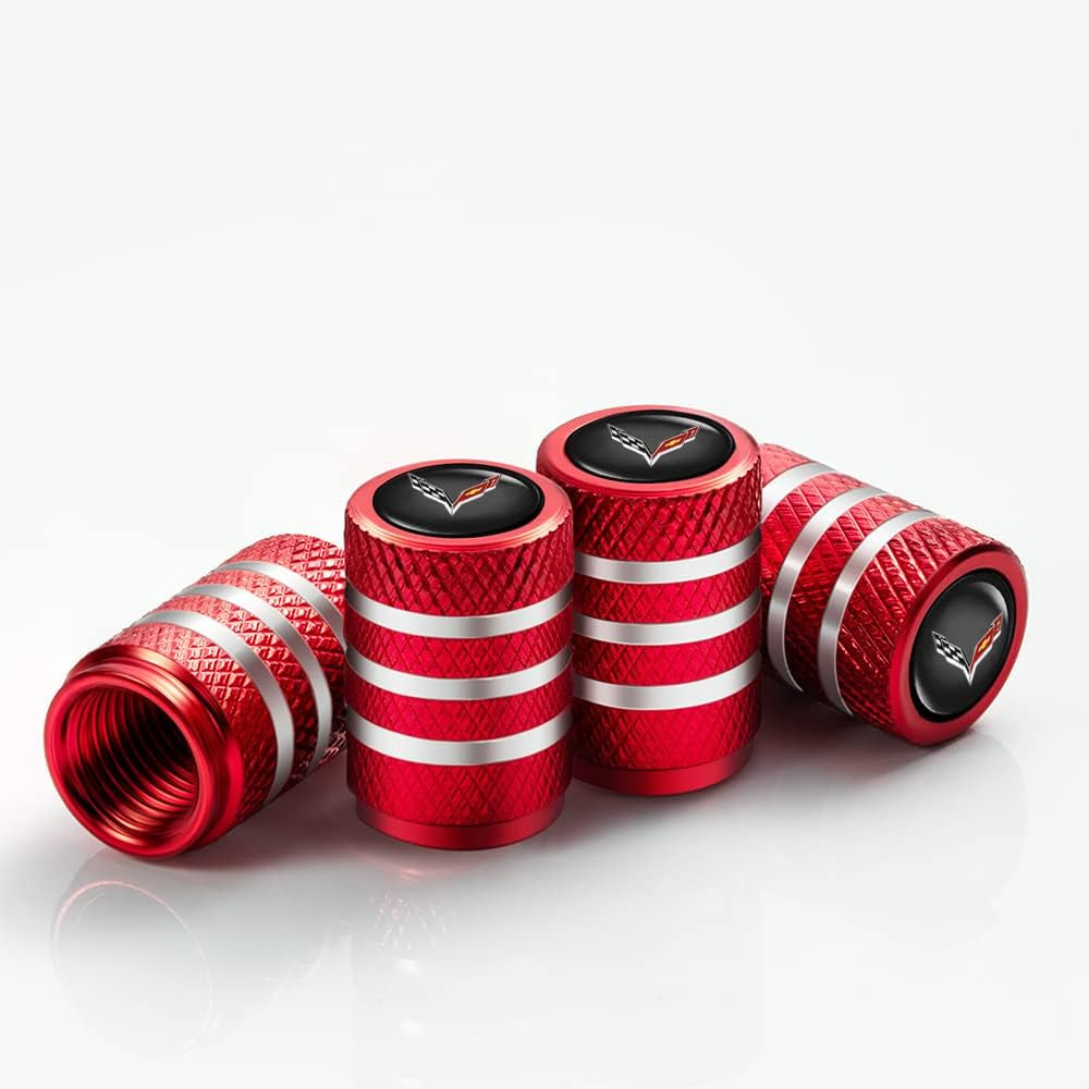 Car Wheel Tire Valve Stem Cover Logo Personalized Modified Valve Cover Model Accessories Suitable for Corvette C1 C2 C3 C4 C5 C6 C7 C8 Racing 1LT 2LT 3LT (4 Pieces Red White)