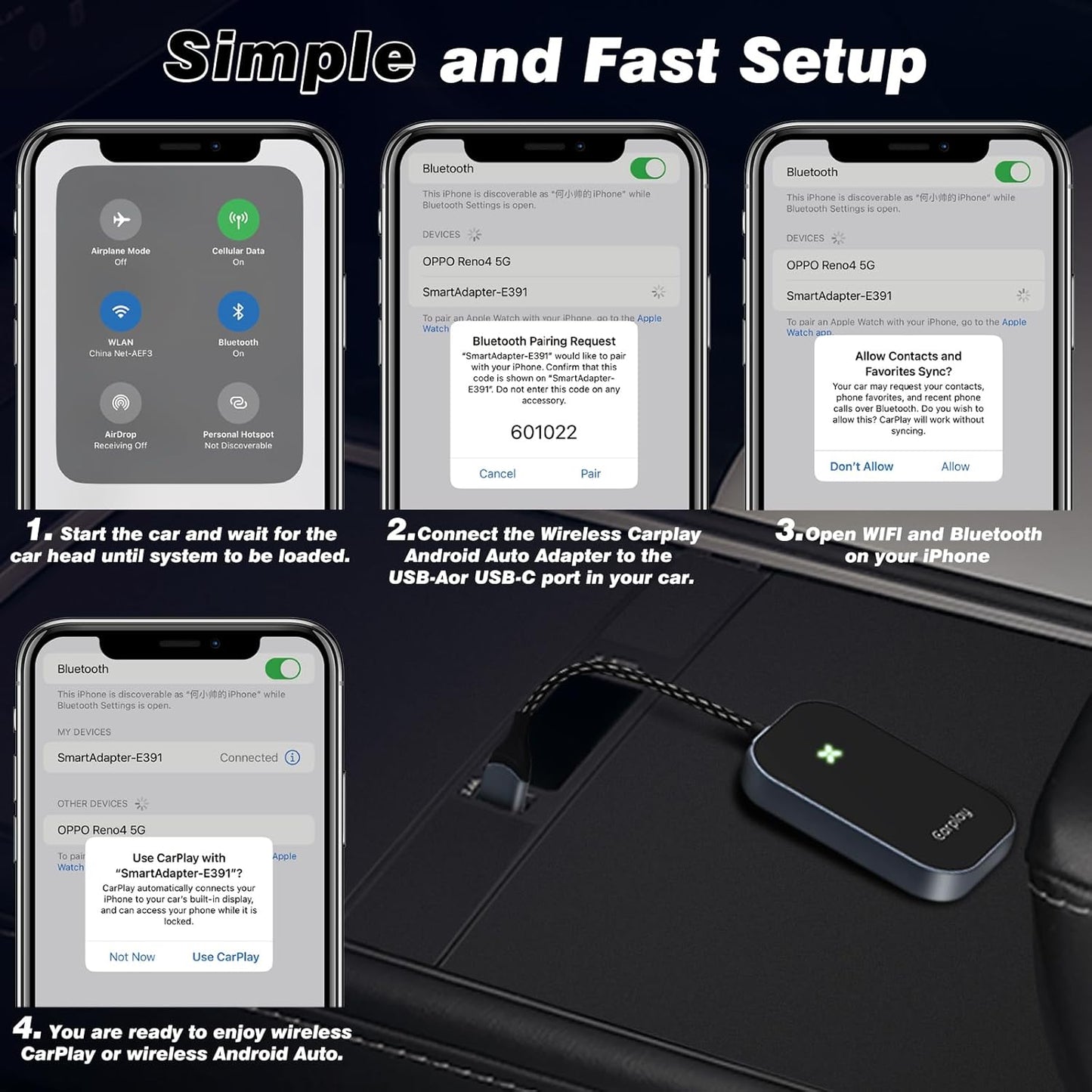 Wireless Carplay, Convert Wired to Wireless Carplay Dongle, Plug & Play USB Adapter for Cars, Seamless Control Adapter for Ios 10+ (Black)