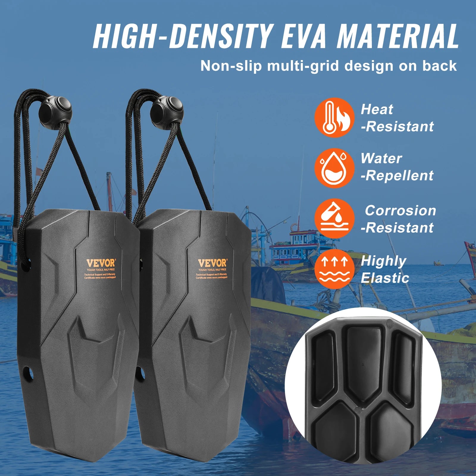 VEVOR Boat Fenders Marine EVA Boat Dock Fenders Bumper with Ropes Cord Locks and Storage Bag for Class A/Class 1/Part Class 2
