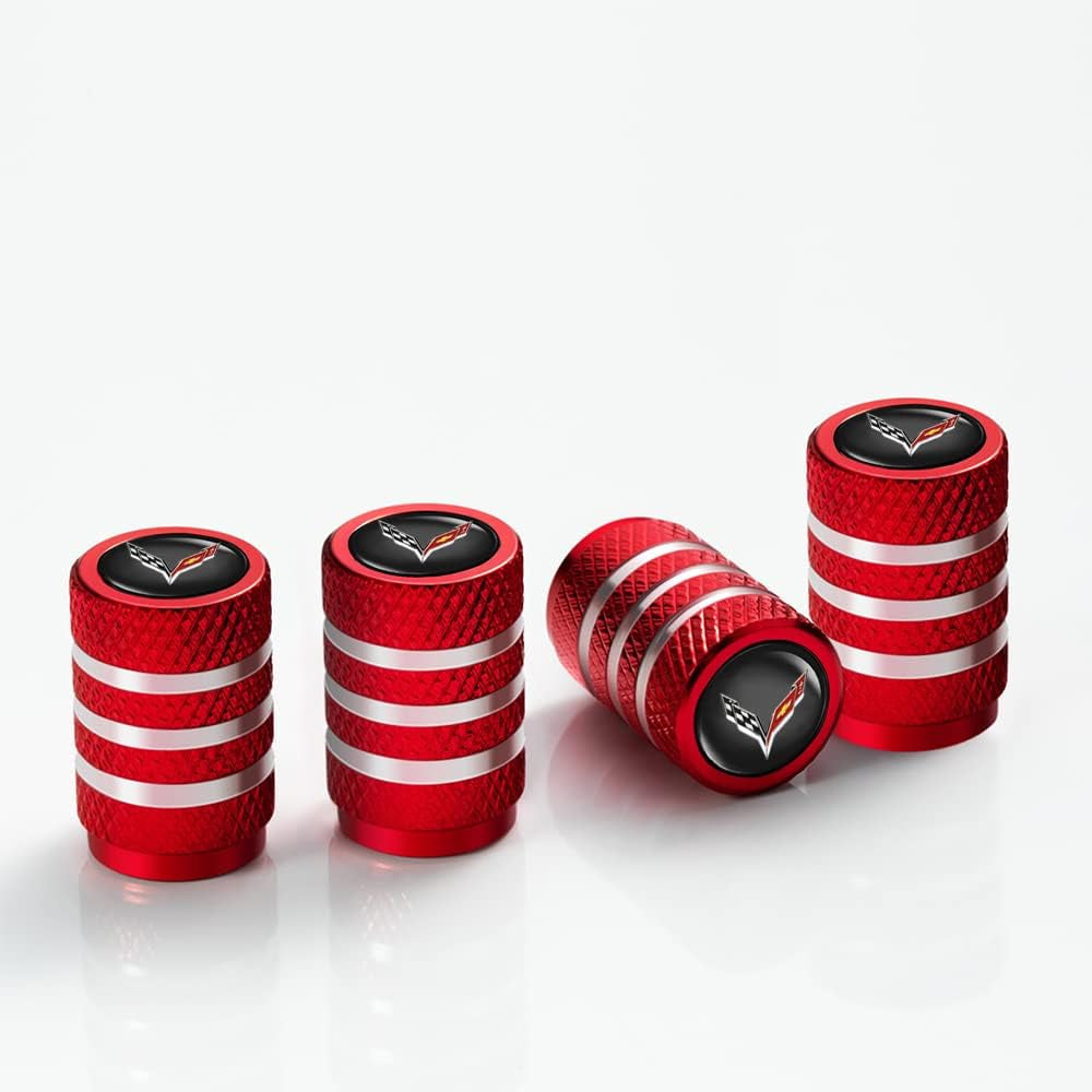 Car Wheel Tire Valve Stem Cover Logo Personalized Modified Valve Cover Model Accessories Suitable for Corvette C1 C2 C3 C4 C5 C6 C7 C8 Racing 1LT 2LT 3LT (4 Pieces Red White)