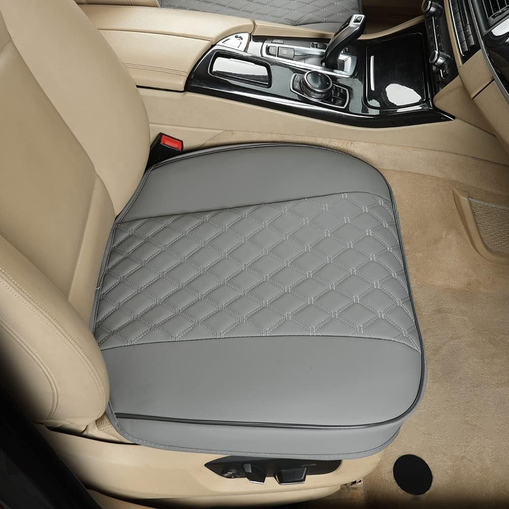 1 Pair PU Front Car Seat Covers, Front Seat Protectors Compatible with 95% Vehicles, Anti-Slip & Full Wrapping Edge, Diamond Pattern Embroidery (W 21.26''×D 20.86”) - Light Gray
