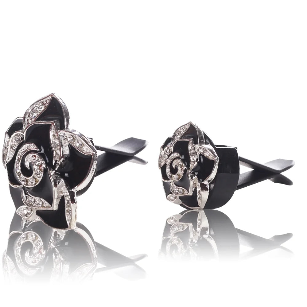 Bling Car Accessories Interior Air Vent Crystal Rhinestone Diamond Flowers Decoration, 1 Pair, Black