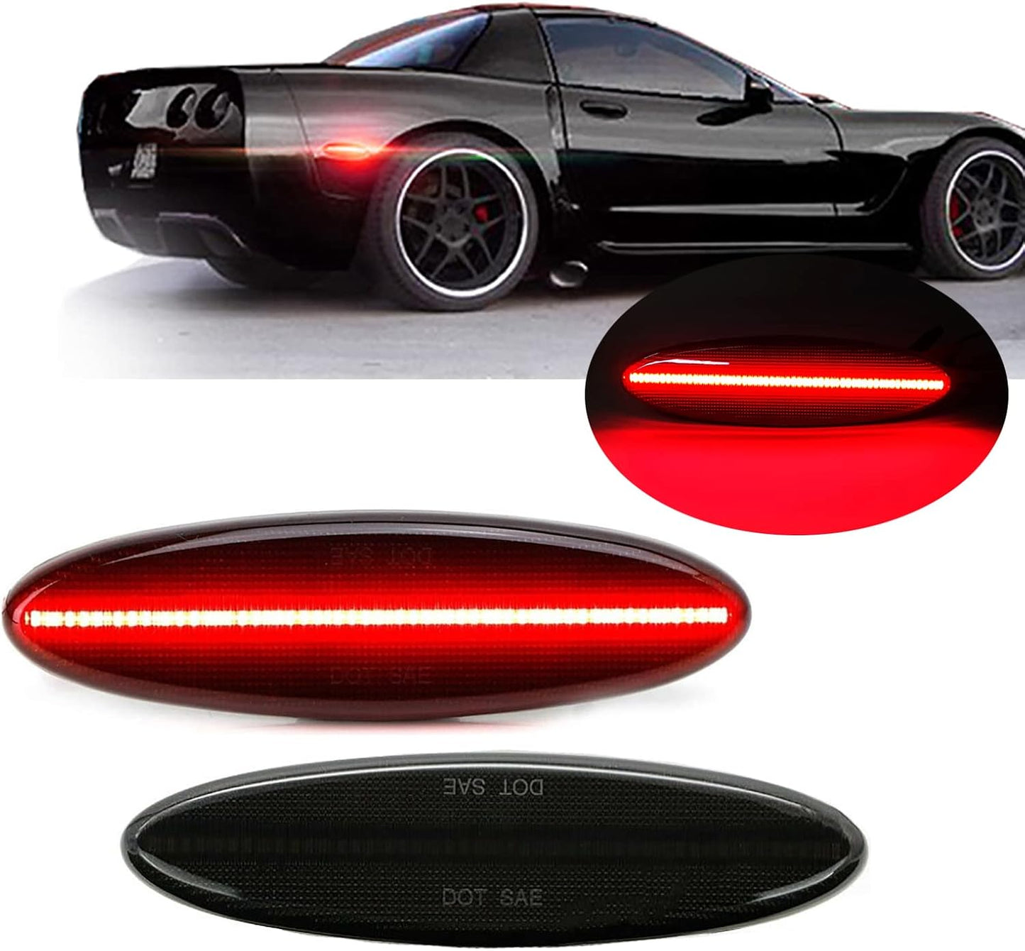 LED Rear Fender Side Marker Light Turn Signal Lamp Compatible with Chevrolet Chevy Corvette C5 Z06 1997 1998 1999 2000 2001 2002 2003 2004 (Smoked Lens)