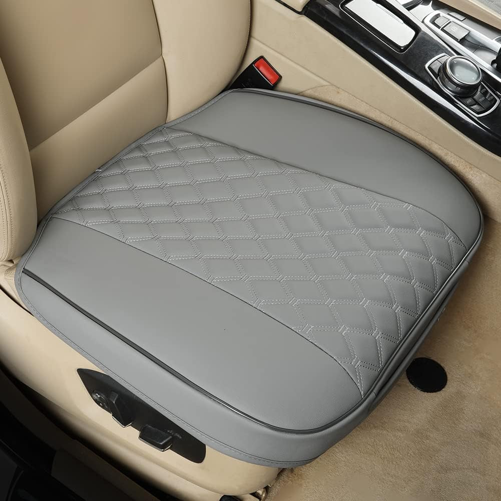 1 Pair PU Front Car Seat Covers, Front Seat Protectors Compatible with 95% Vehicles, Anti-Slip & Full Wrapping Edge, Diamond Pattern Embroidery (W 21.26''×D 20.86”) - Light Gray