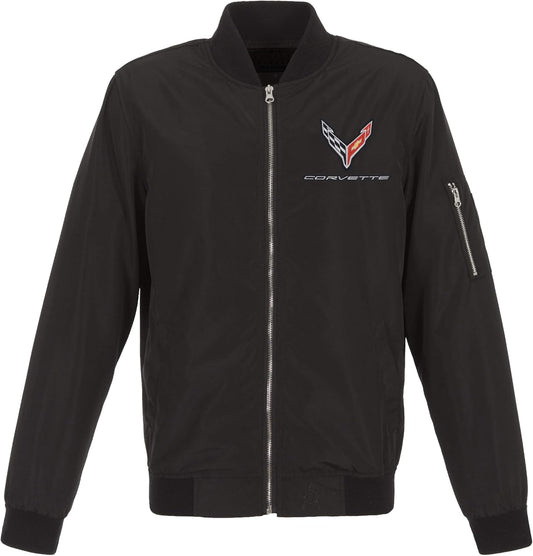 Mens Chevy Corvette C8 Emblem Lightweight Zip-Up Nylon Jacket
