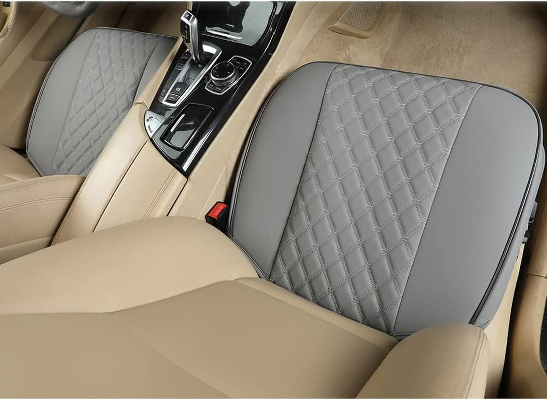 1 Pair PU Front Car Seat Covers, Front Seat Protectors Compatible with 95% Vehicles, Anti-Slip & Full Wrapping Edge, Diamond Pattern Embroidery (W 21.26''×D 20.86”) - Light Gray