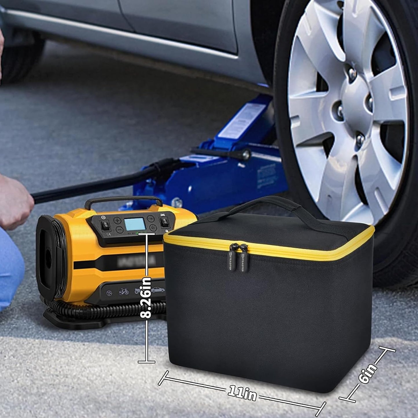 Air Compressor Storage Bag Compatible with Astroai Tire Inflator for Car Tire Pump 150PSI 12V DC/110V AC, Air Pump Carrying Case Holder for Cigarette Lighter Extension Cord and Batteries (Black)