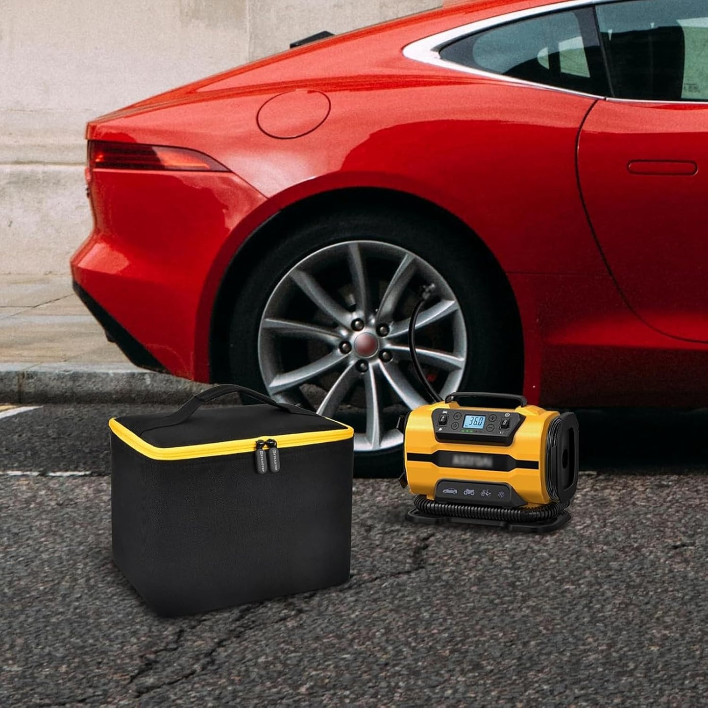 Air Compressor Storage Bag Compatible with Astroai Tire Inflator for Car Tire Pump 150PSI 12V DC/110V AC, Air Pump Carrying Case Holder for Cigarette Lighter Extension Cord and Batteries (Black)