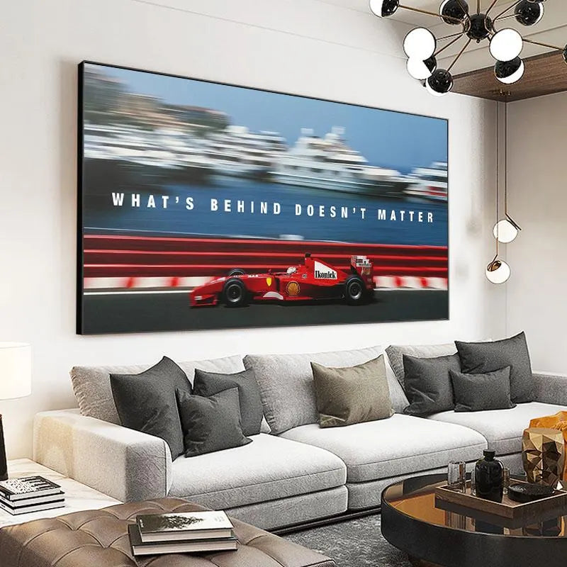 Formula 1 Racing Canvas – Ferrari Style Wall Art – Motorsport Poster – Speed Car Decor for Office or Man Cave
