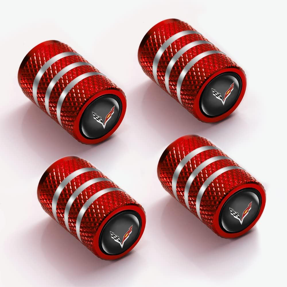Car Wheel Tire Valve Stem Cover Logo Personalized Modified Valve Cover Model Accessories Suitable for Corvette C1 C2 C3 C4 C5 C6 C7 C8 Racing 1LT 2LT 3LT (4 Pieces Red White)