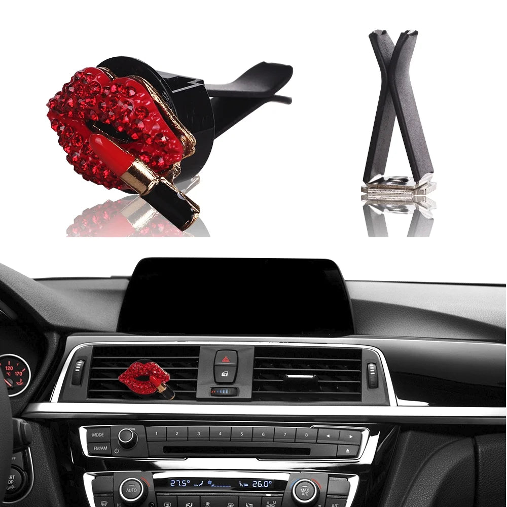 Car Bling Interior Accessories Car, Air Vent Rhinestone Diamond Decoration - Red Lipstick