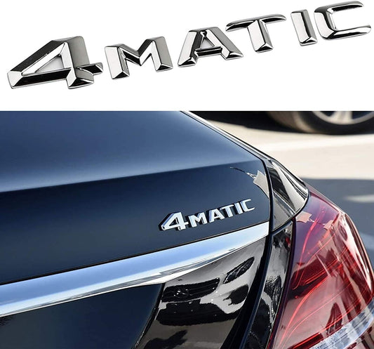 1Pcs 3D Car 4MATIC Logo ABS Letter Emblem Decal for Car Side Fender Rear Trunk Emblem Badge Chrome Decal Sticker (4-Mat-Silver)
